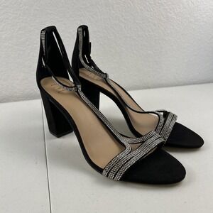 INC Women Keyla‎ Metallic Rhinestone Block Heel Shoes Black Suede US Size 10M